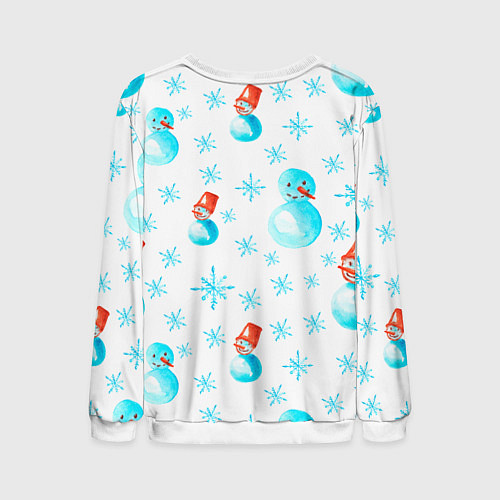 Мужской свитшот Зимний новогодний узор со снеговиками и снежинками / 3D-Белый – фото 2