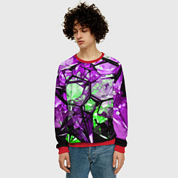Свитшот мужской Чёрно-зелёная абстракция на фиолетовом фоне, цвет: 3D-красный — фото 2