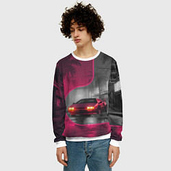 Свитшот мужской Спорткар в тропическом городе, цвет: 3D-белый — фото 2