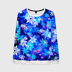 Свитшот мужской Яркие узоры снежинок, цвет: 3D-белый