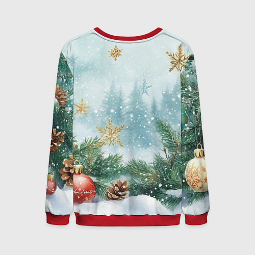 Мужской свитшот Золотые снежинки - новогодний фон / 3D-Красный – фото 2