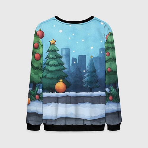 Мужской свитшот Елки и елочные игрушки / 3D-Черный – фото 2