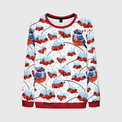 Свитшот мужской Снегири в шапочках на рябине, цвет: 3D-красный