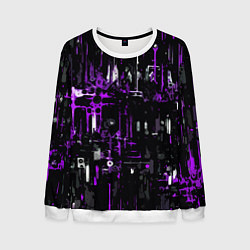 Свитшот мужской Бело-фиолетовая тревожная абстракция на чёрном фон, цвет: 3D-белый
