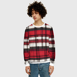 Свитшот мужской Красно-белая ткань в клетку, цвет: 3D-белый — фото 2