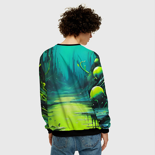 Мужской свитшот Зелёная кислотная абстракция / 3D-Черный – фото 4
