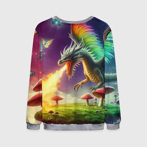 Мужской свитшот Огнедышащий дракон на грибной поляне / 3D-Меланж – фото 2