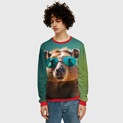 Свитшот мужской Капибара на зеленом фоне, цвет: 3D-красный — фото 2