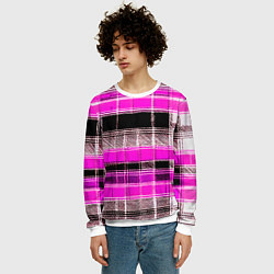Свитшот мужской Белые полосы на чёрно-розовом фоне, цвет: 3D-белый — фото 2