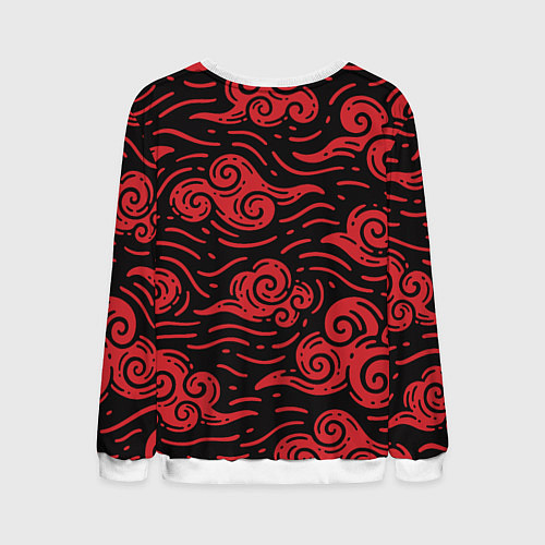 Мужской свитшот Японский орнамент - красные облака / 3D-Белый – фото 2