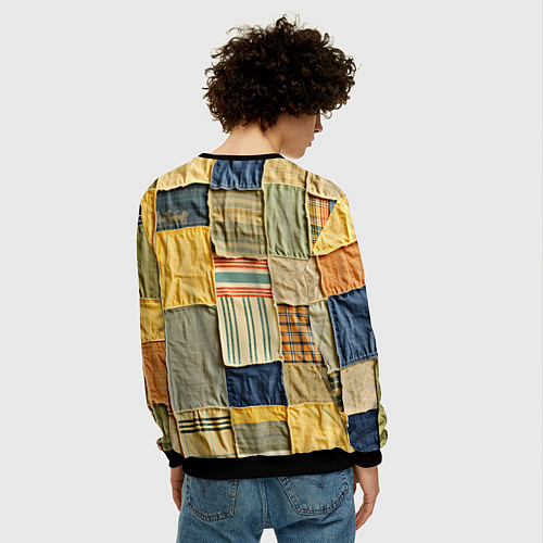 Мужской свитшот Пэчворк в желтых оттенках / 3D-Черный – фото 4