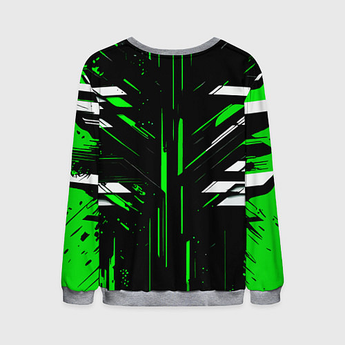Мужской свитшот Зелёно-белые полосы и точки на чёрном фоне / 3D-Меланж – фото 2