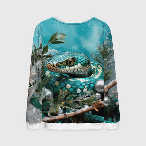 Мужской свитшот Зеленая змея новый год / 3D-Белый – фото 2