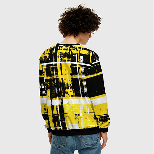 Мужской свитшот Жёлто-белый гранж на чёрном фоне / 3D-Черный – фото 4