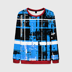 Свитшот мужской Сине-белый гранж на чёрном фоне, цвет: 3D-красный