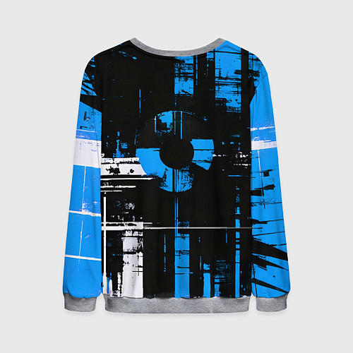 Мужской свитшот Сине-белый гранж на чёрном фоне / 3D-Меланж – фото 2
