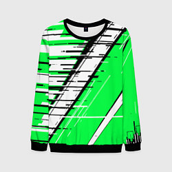 Свитшот мужской Чёрно-белые глитч полосы на зелёном фоне, цвет: 3D-черный