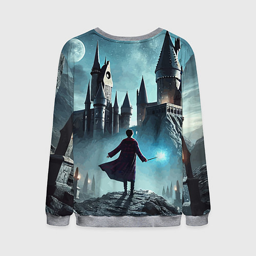 Мужской свитшот Гарри Поттер перед Хогвартсом - нейроарт фантазия / 3D-Меланж – фото 2