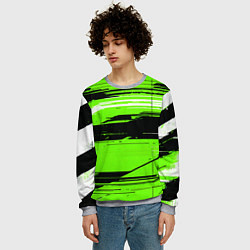 Свитшот мужской Горизонтальные чёрно-белые линии на зелёном фоне, цвет: 3D-меланж — фото 2
