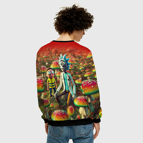 Мужской свитшот Рик и Морти заблудились в мухоморном поле / 3D-Черный – фото 4