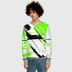 Свитшот мужской Diagonal black and green stripes on a white backgr, цвет: 3D-меланж — фото 2