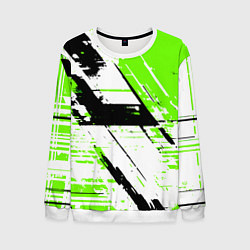 Свитшот мужской Diagonal black and green stripes on a white backgr, цвет: 3D-белый