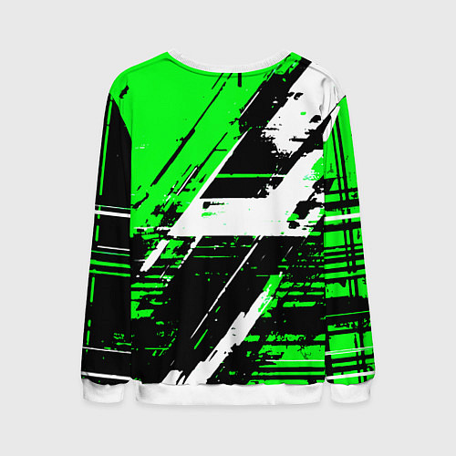 Мужской свитшот Diagonal black and white stripes on a green backgr / 3D-Белый – фото 2