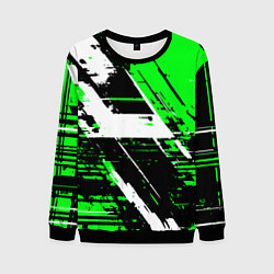 Свитшот мужской Diagonal black and white stripes on a green backgr, цвет: 3D-черный