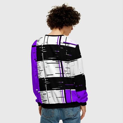 Мужской свитшот Чёрные и фиолетовые полосы на белом фоне / 3D-Черный – фото 4