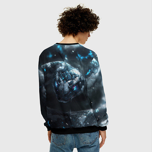 Мужской свитшот Кибер змея со светящимся глазами / 3D-Черный – фото 4