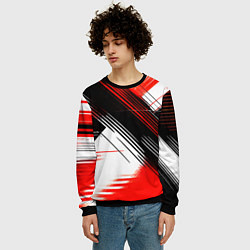 Свитшот мужской Диагональные красно-чёрные линии на белом фоне, цвет: 3D-черный — фото 2