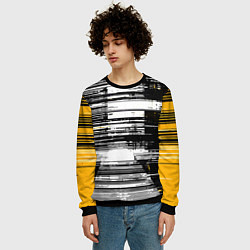 Свитшот мужской Горизонтальные чёрные линии на бело-жёлтом фоне, цвет: 3D-черный — фото 2