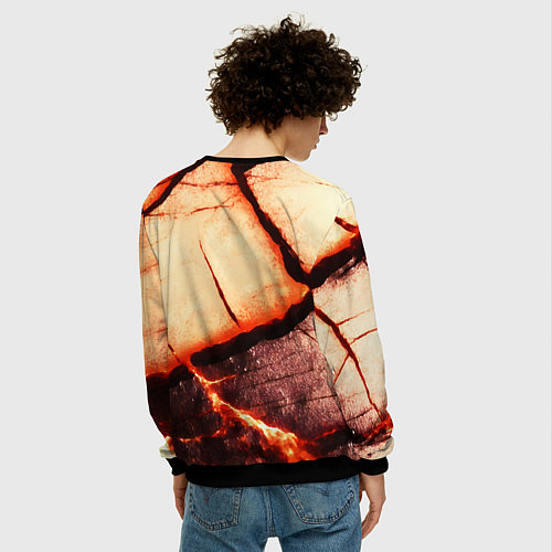 Мужской свитшот Трещины на абстрактном красном фоне / 3D-Черный – фото 4