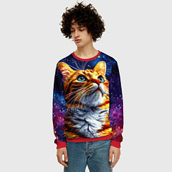 Свитшот мужской Рыжий котик в космосе, цвет: 3D-красный — фото 2