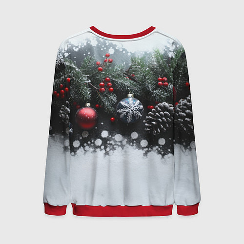 Мужской свитшот Елочные игрушки и снег / 3D-Красный – фото 2