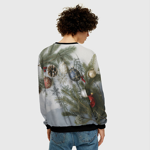 Мужской свитшот Новогодние ветки / 3D-Черный – фото 4