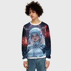 Свитшот мужской Зимняя девушка в кибер костюме, цвет: 3D-белый — фото 2