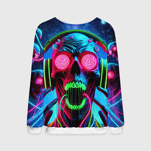 Мужской свитшот Metallica - neon skull with headphones / 3D-Белый – фото 2