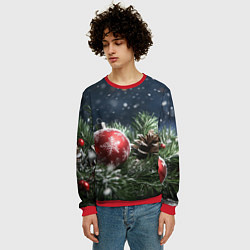 Свитшот мужской Новогодний шар и шишка, цвет: 3D-красный — фото 2