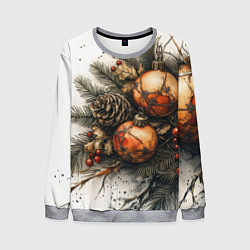 Свитшот мужской Новогодние игрушки и шишки, цвет: 3D-меланж