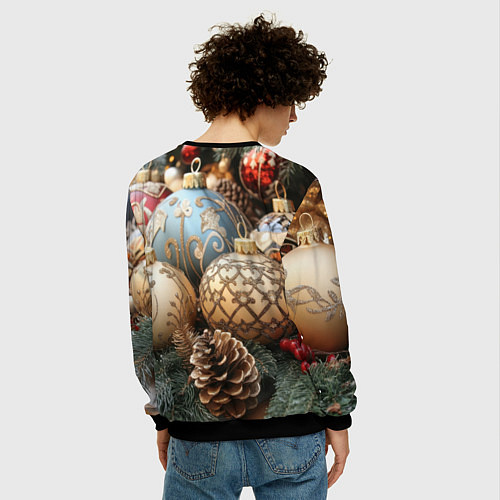 Мужской свитшот Большие новогодние шары / 3D-Черный – фото 4