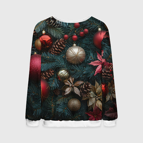Мужской свитшот Новогодние украшения на елочке / 3D-Белый – фото 2