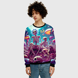 Свитшот мужской Скелеты Рика и Морти среди неоновых грибов под лун, цвет: 3D-черный — фото 2