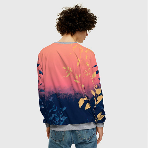 Мужской свитшот Листья на сине-розовом фоне - нейросеть / 3D-Меланж – фото 4