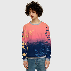 Свитшот мужской Листья на сине-розовом фоне - нейросеть, цвет: 3D-меланж — фото 2