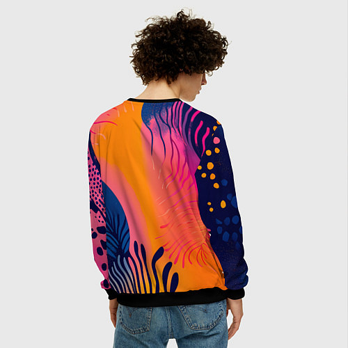 Мужской свитшот Векторная абстракция с растениями - нейросеть / 3D-Черный – фото 4