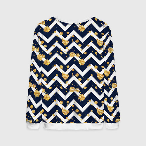 Мужской свитшот Золотые кляксы на фоне бело-синего паттерна / 3D-Белый – фото 2