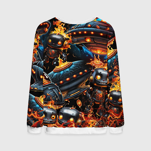 Мужской свитшот Соник и Наклз на фоне огня и роботов / 3D-Белый – фото 2