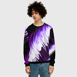 Свитшот мужской Бело-фиолетовые острые полосы на чёрном фоне, цвет: 3D-черный — фото 2