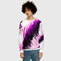 Свитшот мужской Чёрно-розовые острые полосы на белом фоне, цвет: 3D-белый — фото 2